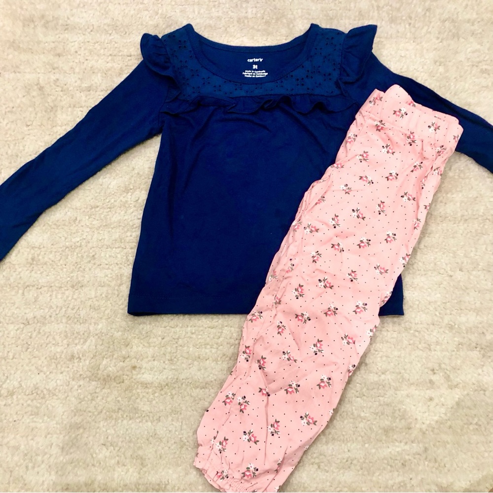 Carters girls 2 piece set long sleeve and thin floral joggers 3T